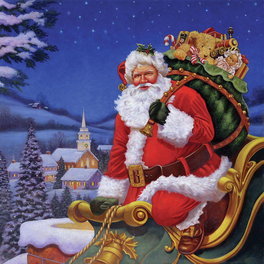 Holiday Painting - Roof Top Santa by Christopher Nick