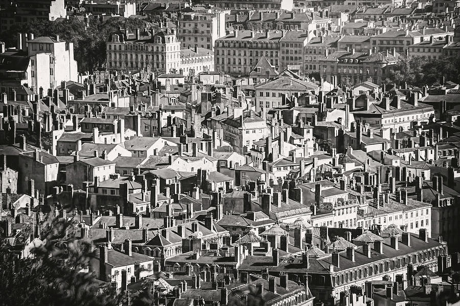 Rooftops and Chimneys of Old Lyon France Black and White Photograph by Carol Japp