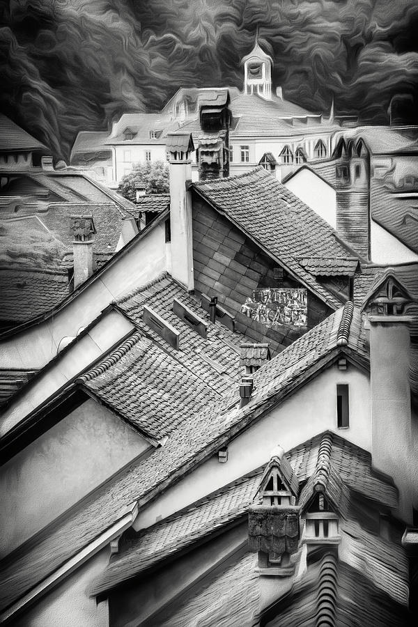 Rooftops Of Bern Switzerland In Black And White Photograph