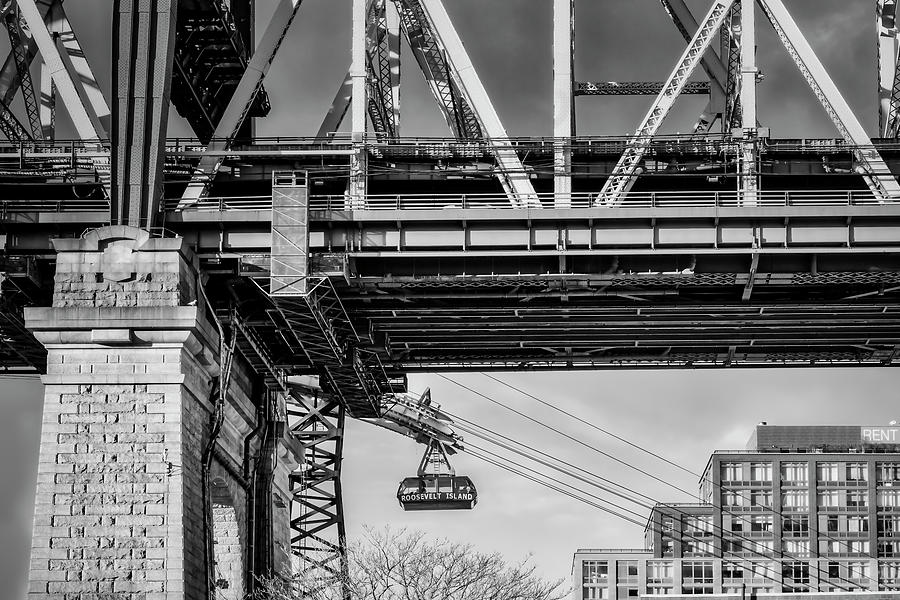 Roosevelt Tram Underneath The 59 St Bridge BW Photograph by Susan Candelario