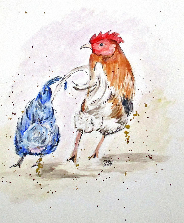 Rooster Butts Painting by Clyde J Kell