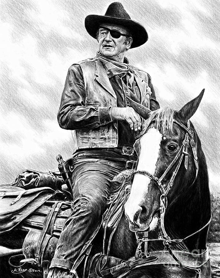 Rooster Cogburn Drawing - Rooster Cogburn by Andrew Read