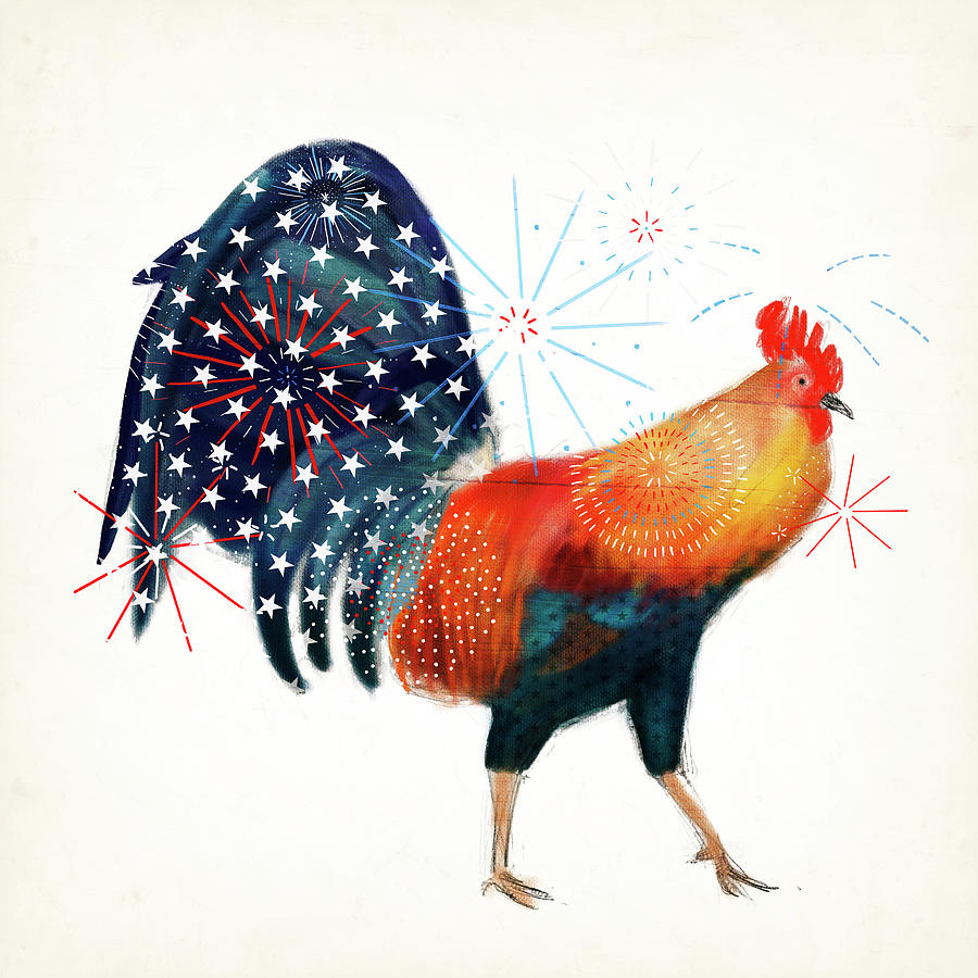 Holiday Painting - Rooster Fireworks II by Victoria Borges