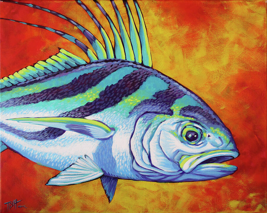 Rooster fish 2 Painting by Tish Wynne