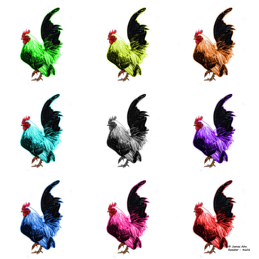 Rooster Digital Art - Rooster Pop Art- 4602 - wb - M - Modern Animal Art by James Ahn