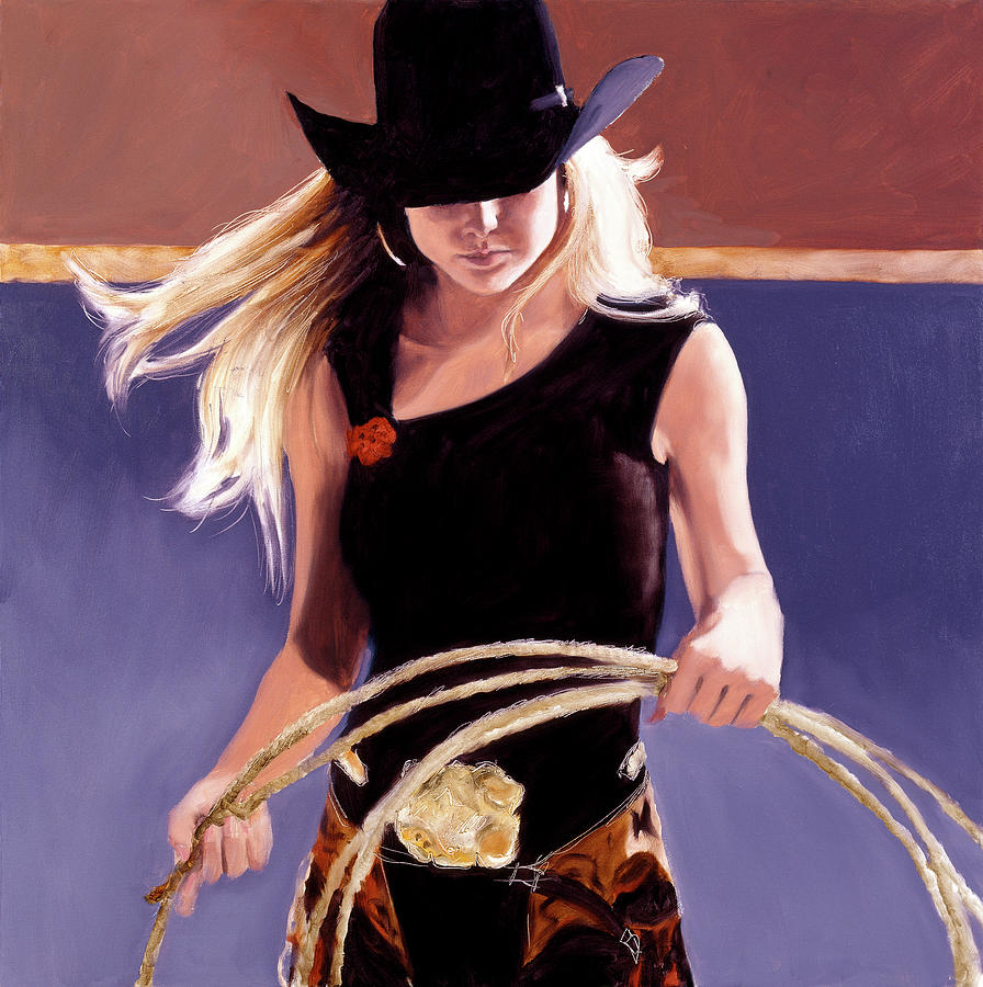 Cowgirl Painting - Ropin by J. E. Knauf