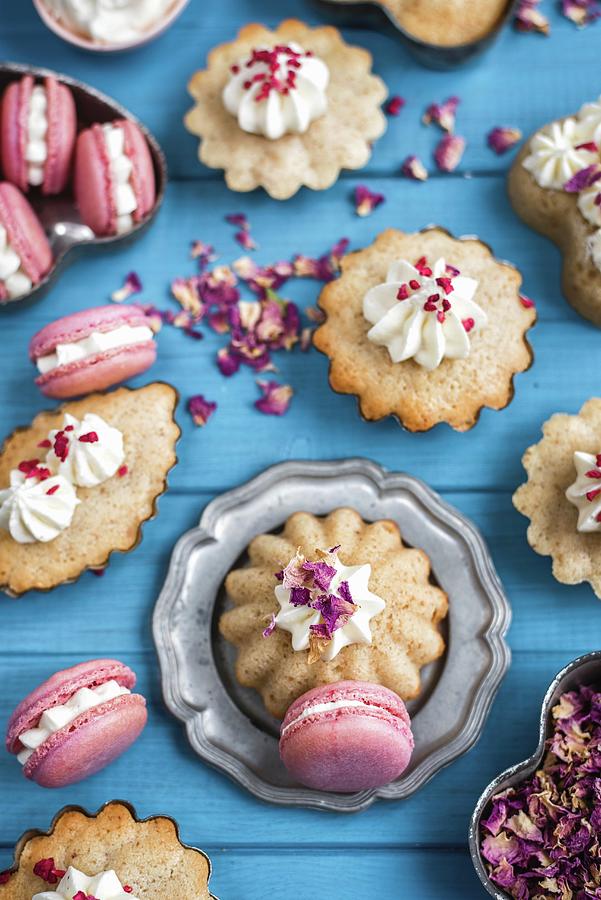 Rose And Almond Cake With Rose Macarons Photograph by Lucy Parissi