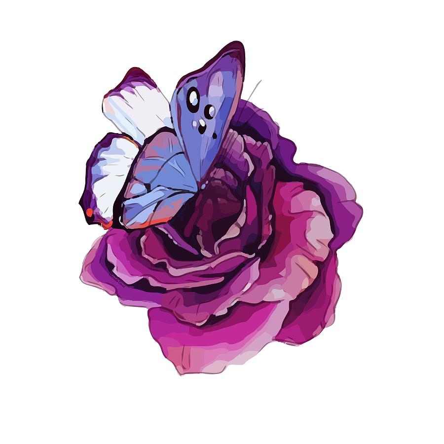 Multicolor Mixed Media - Rose And Butterfly by Gabriella Weninger - David Multicolor Mixed Media - Rose And Butterfly by Gabriella Weninger - David