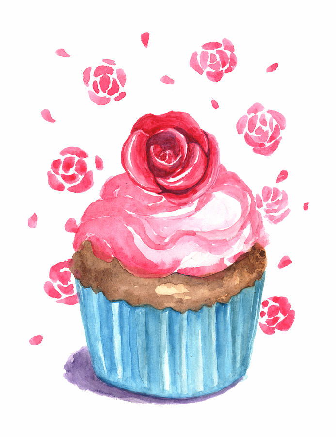 Rose Cup Cake Illustration Photograph by Kana hata