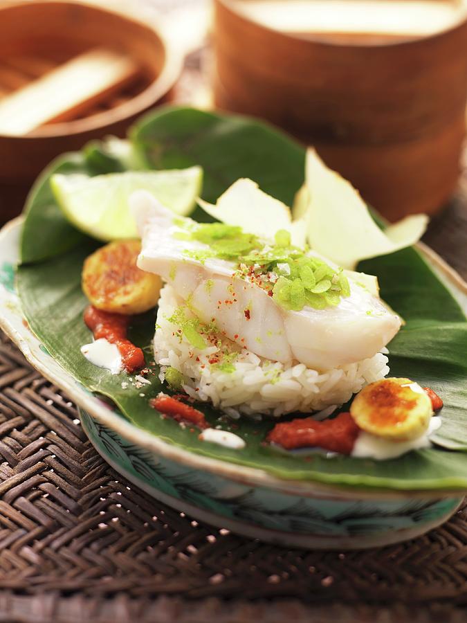 Rose Fish In A Tomato And Banana Sauce With Jasmine Rice Photograph by Eising Studio - Food Photo & Video