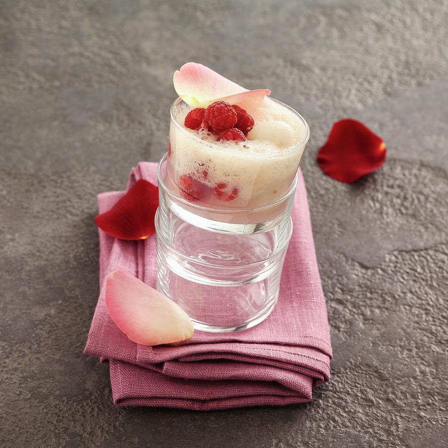 Rose-flavored Lychee Snow With Raspberries Photograph by Bono