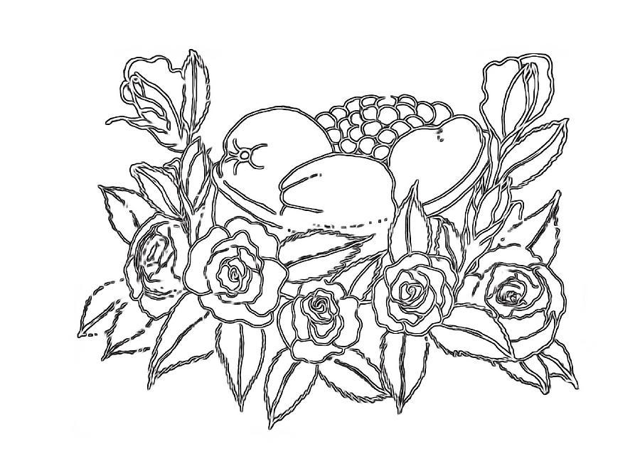 Rose Fruit Basket - PAINT MY SKETCH by Delynn Addams Drawing by Delynn Addams