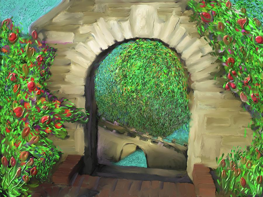 Rose Garden Gate Painting by Hidden  Mountain