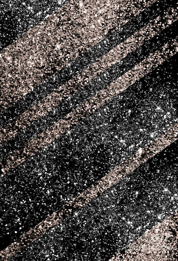 Color Photograph - Rose Gold Black Glitter Stripes #1 #shiny #decor #art by Anitas and Bellas Art