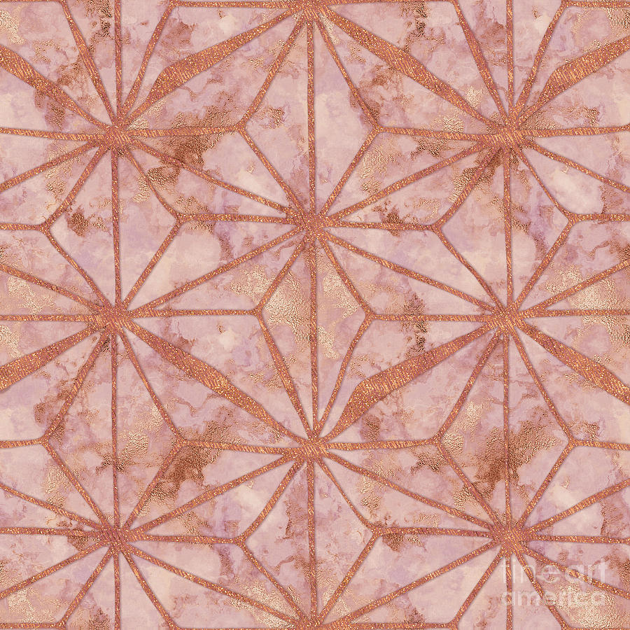 Pattern Digital Art - Rose Gold Metal Marble Abstract Geometric Art by Tina Lavoie