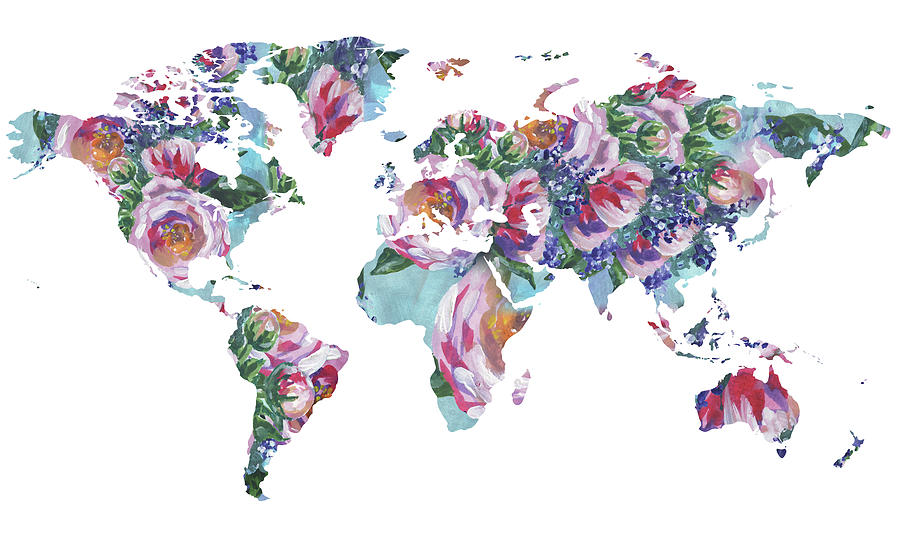 Rose Impression World Map  Painting by Irina Sztukowski