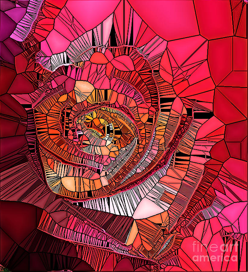 Rose Macro-The Stained Glass Effect. Mixed Media by Trudee Hunter