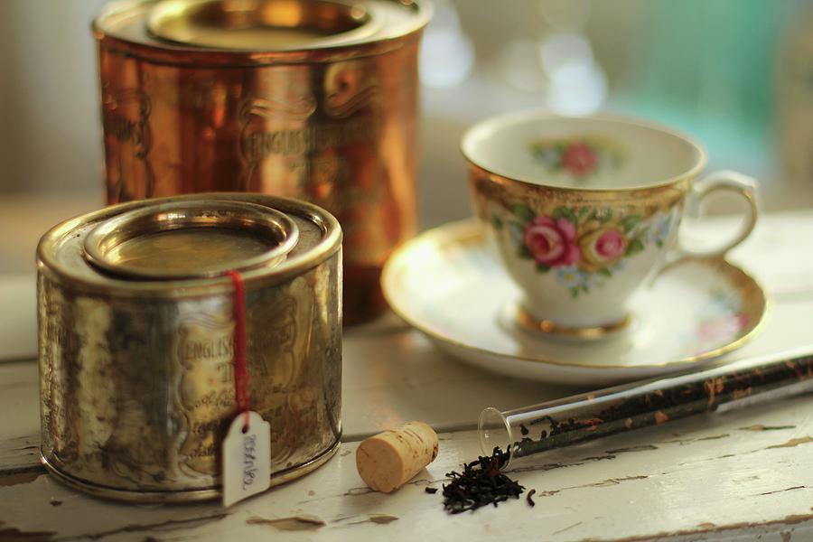 Rose Tea, Tea Canisters And Nostalgic Rose Tea Cup Photograph by Erika Reetz