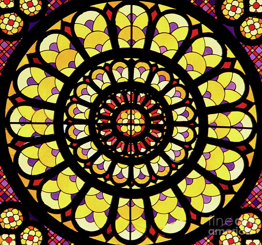 Architecture Glass Art - Rose window stained glass by French School