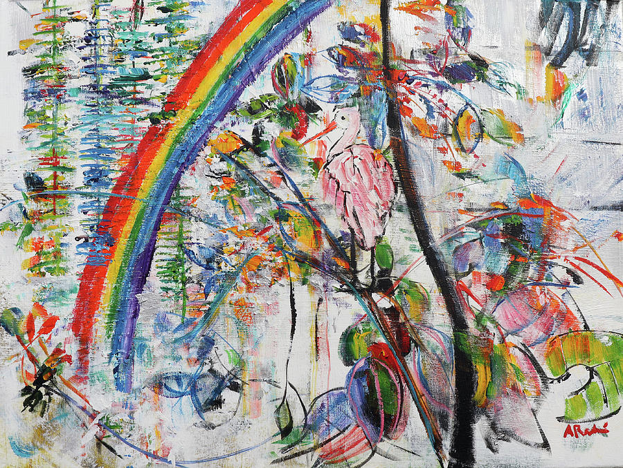 Roseate Painting - Roseate Spoonbill And Rainbow 201923 by Alyse Radenovic Roseate Painting - Roseate Spoonbill And Rainbow 201923 by Alyse Radenovic
