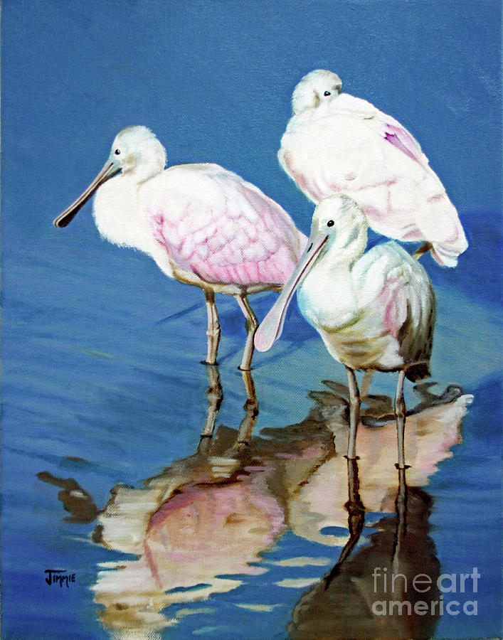 Roseate Spoonbill Trio Painting by Jimmie Bartlett