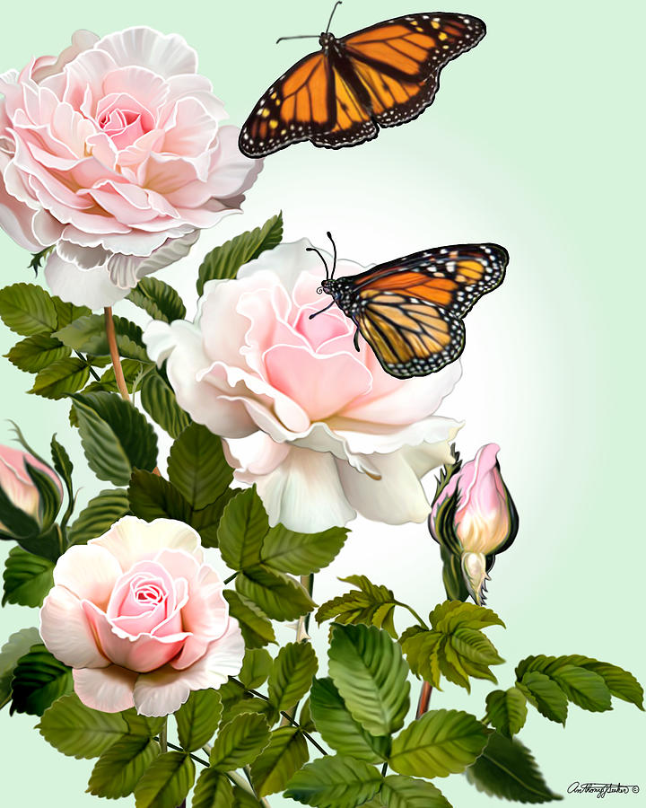Roses and Butterflies Mixed Media by Anthony Seeker