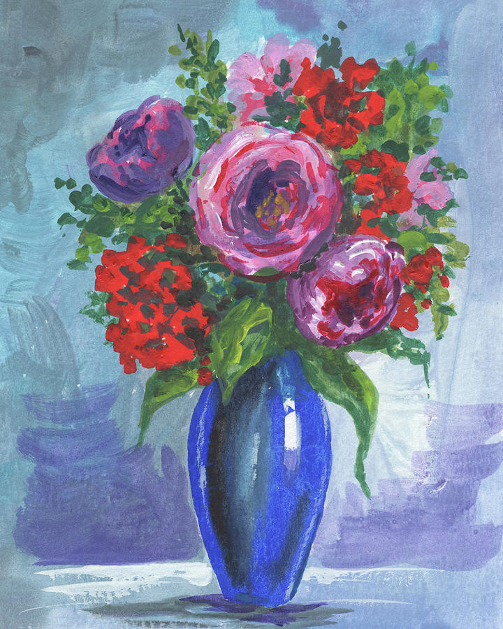 Roses And Red Flowers Bouquet Floral Impressionism  Painting by Irina Sztukowski