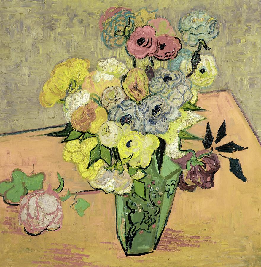 Roses et anemones. Oil on canvas -June 1890- 51.7 x 52 cm R.F. 1954-12. Painting by Vincent van Gogh -1853-1890-