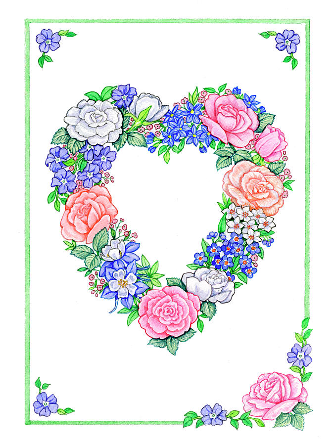 Flower Painting - Roses Heart Wreath by Geraldine Aikman
