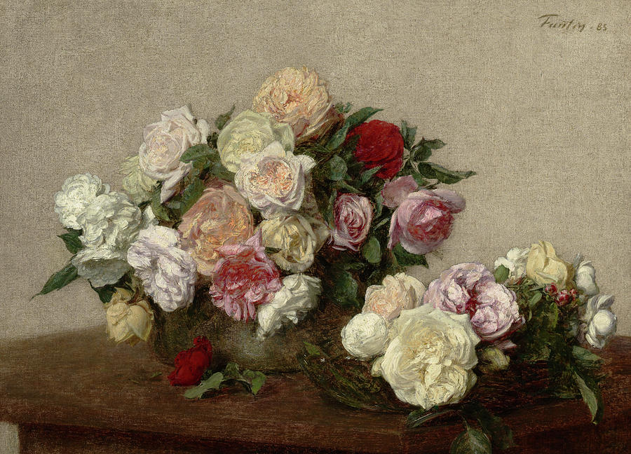 Roses in a Bowl and Dish, 1885 Painting by Henri Fantin-Latour - Fine ...