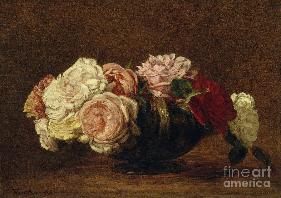 Roses In A Bowl Drawing by Heritage Images