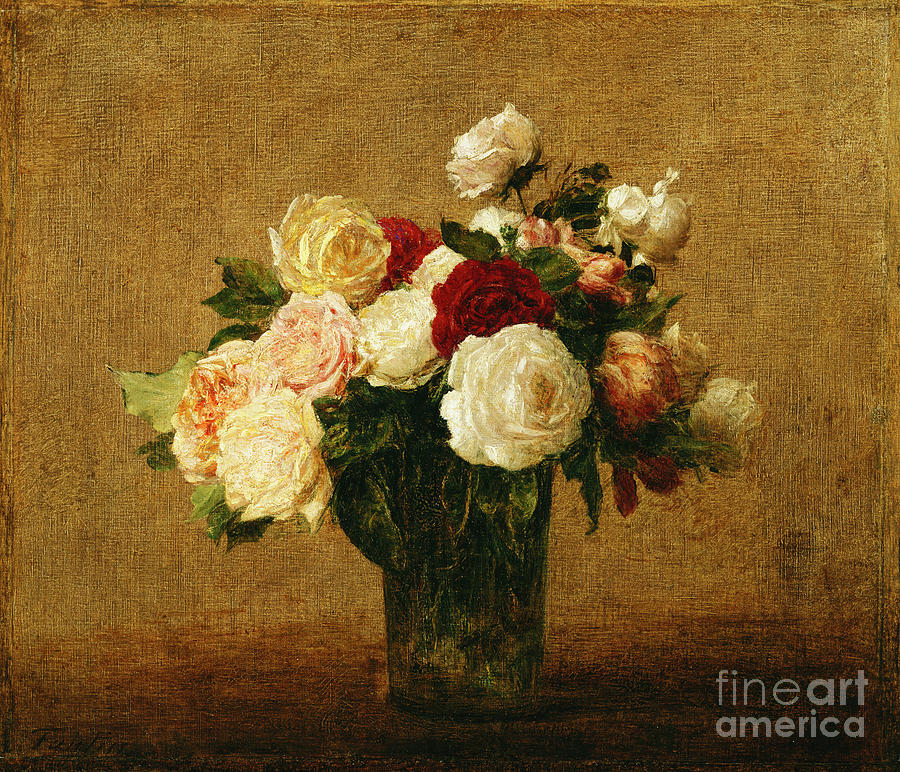 Henri Fantin-latour Painting - Roses In A Glass Vase; Roses Dans Un Vase De Verre by Henri Fantin-Latour