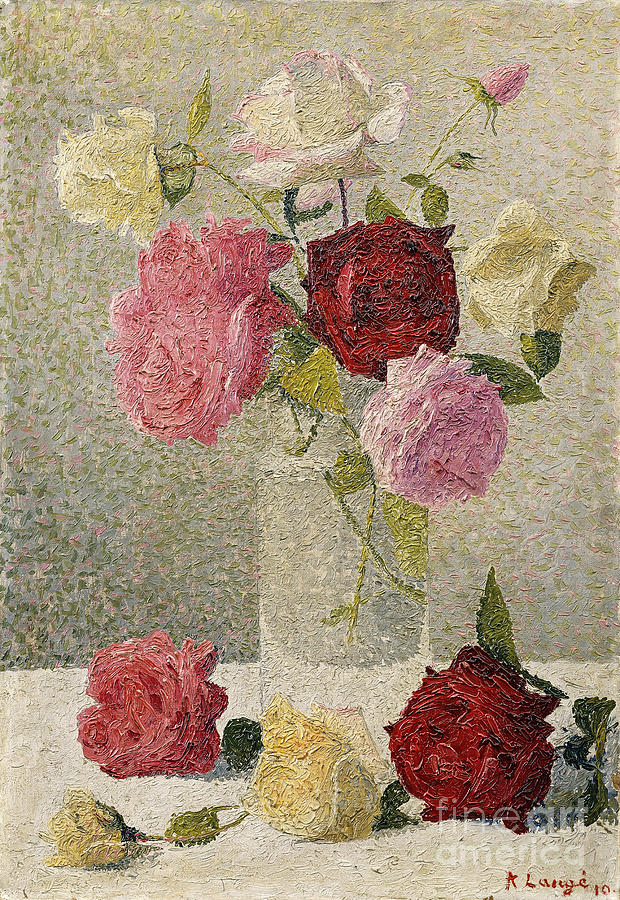 Roses In A Vase, 1910 Painting by Achille Lauge