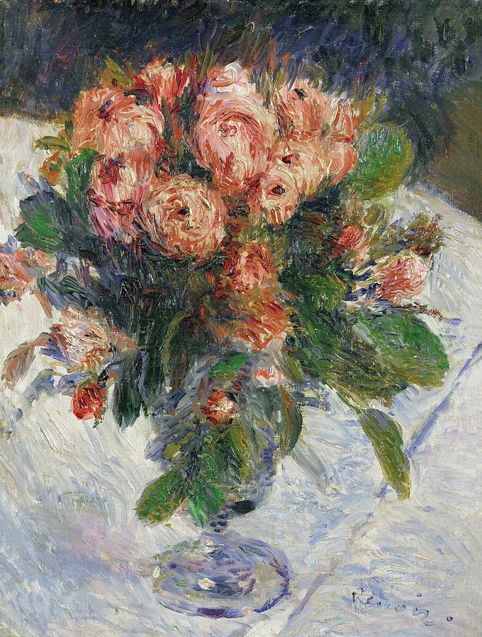 Roses mousseuses -Mousseuse roses-  Oil on canvas, 1890  35.5 x 27 cm  R.F.1941-25. Painting by Pierre Auguste Renoir -1841-1919-
