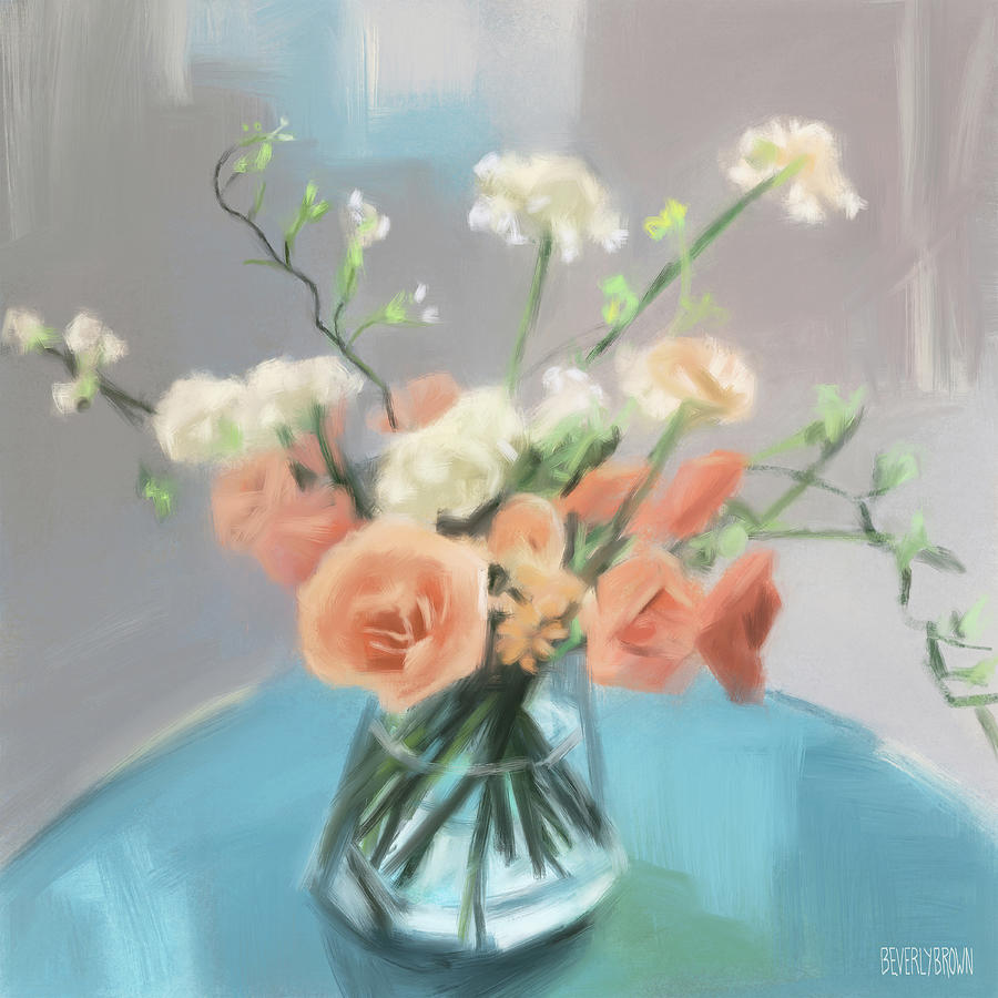 Rose Painting - Roses Peach Blue Grey by Beverly Brown