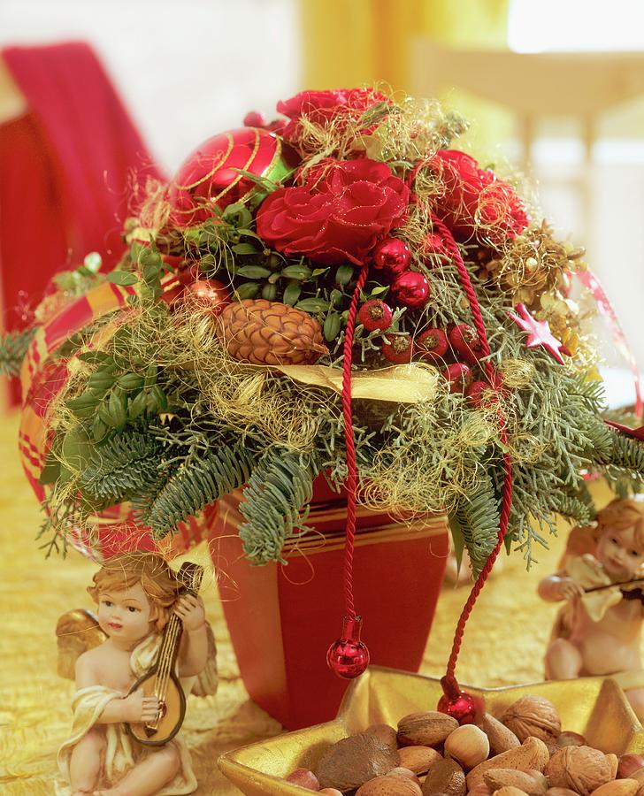 Roses With Gold Glitter, Box, Noble Fir Etc. Photograph by Friedrich Strauss