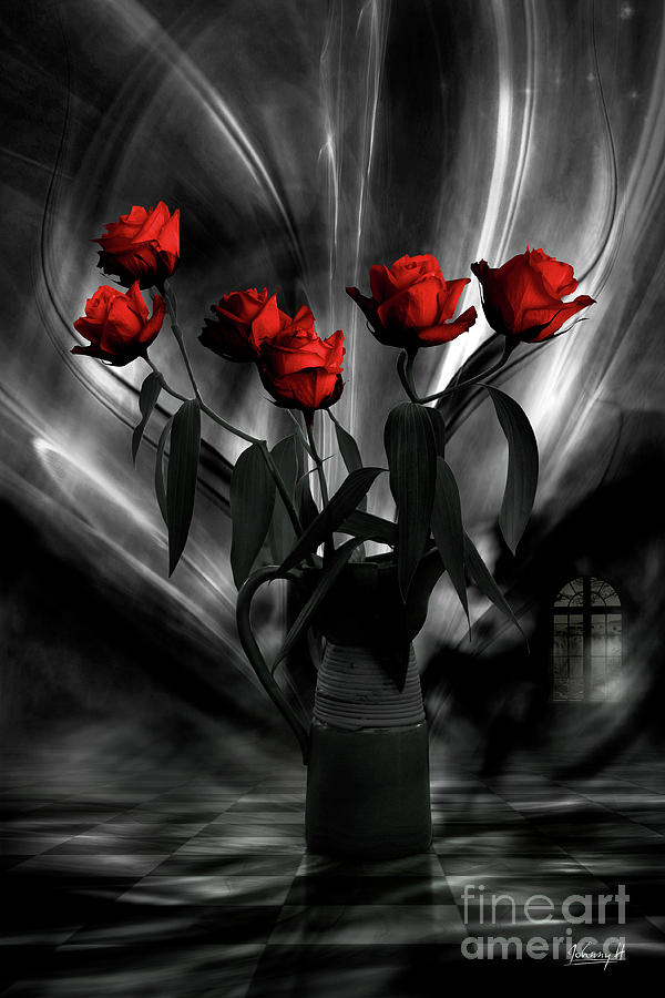 Roses with lilies 3 Digital Art by Johnny Hildingsson
