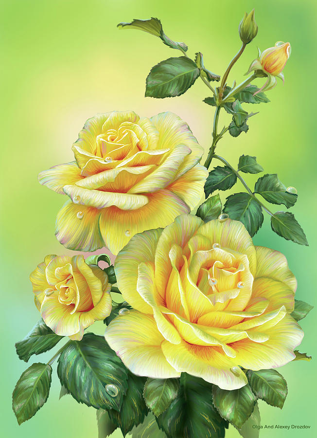 Yellow Roses Digital Art - Roses Yellow by Olga And Alexey Drozdov