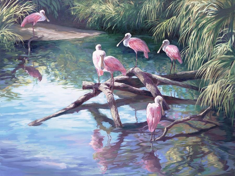 Spoonbill Painting - Rosette Spoonbills by Laurie Snow Hein