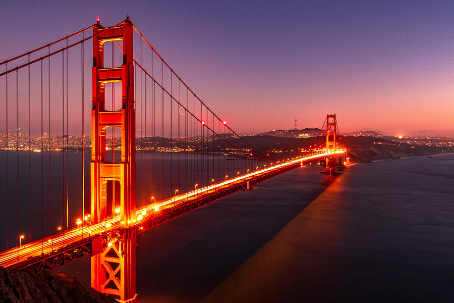 Skyscraper Photograph - Rosy Night Of Golden Gate by Ariel Ling