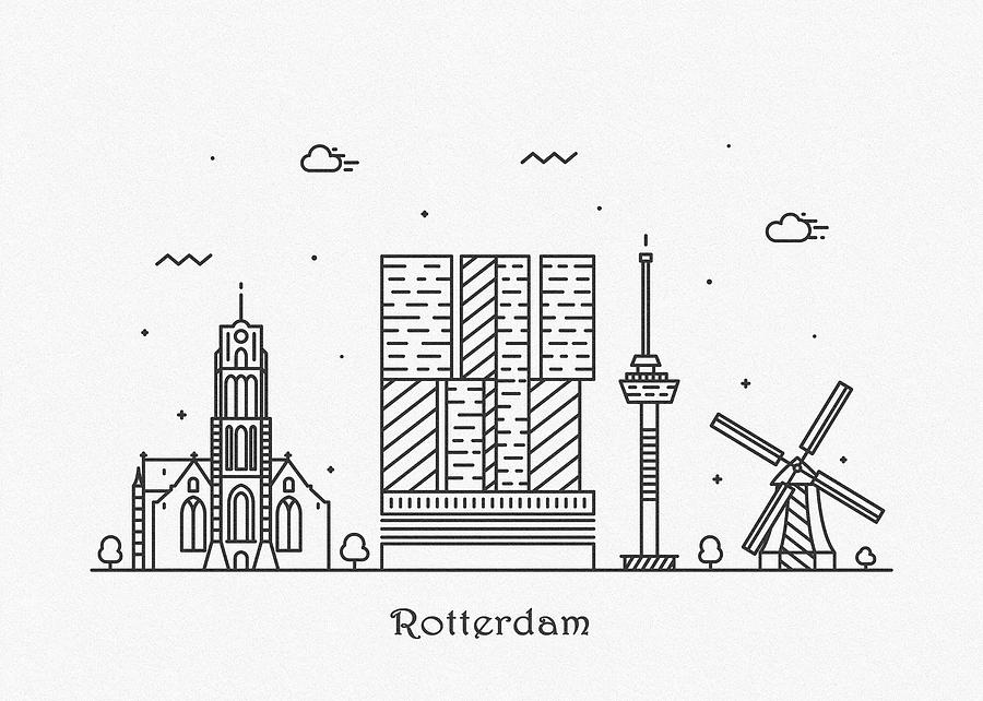 Rotterdam Cityscape Travel Poster Drawing by Inspirowl Design