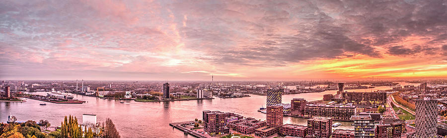 Rotterdam sunset panorama Photograph by Frans Blok