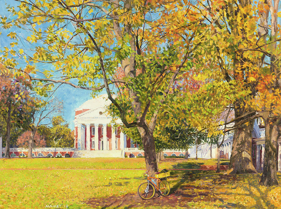 University Of Virginia Painting - Rotunda and Bicyle, Autumn by Edward Thomas