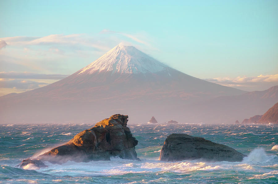 Rough Sea And Mt Fuji Photograph by Tommy Tsutsui