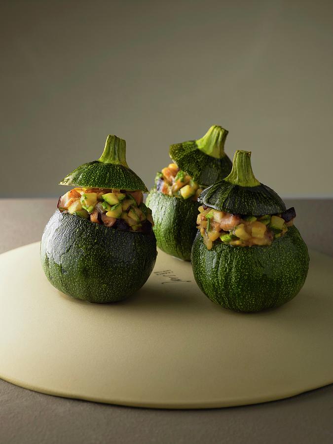 Mushroom Photograph - Round Courgettes Stuffed With Shiitake Mushrooms by Atelier Mai 98