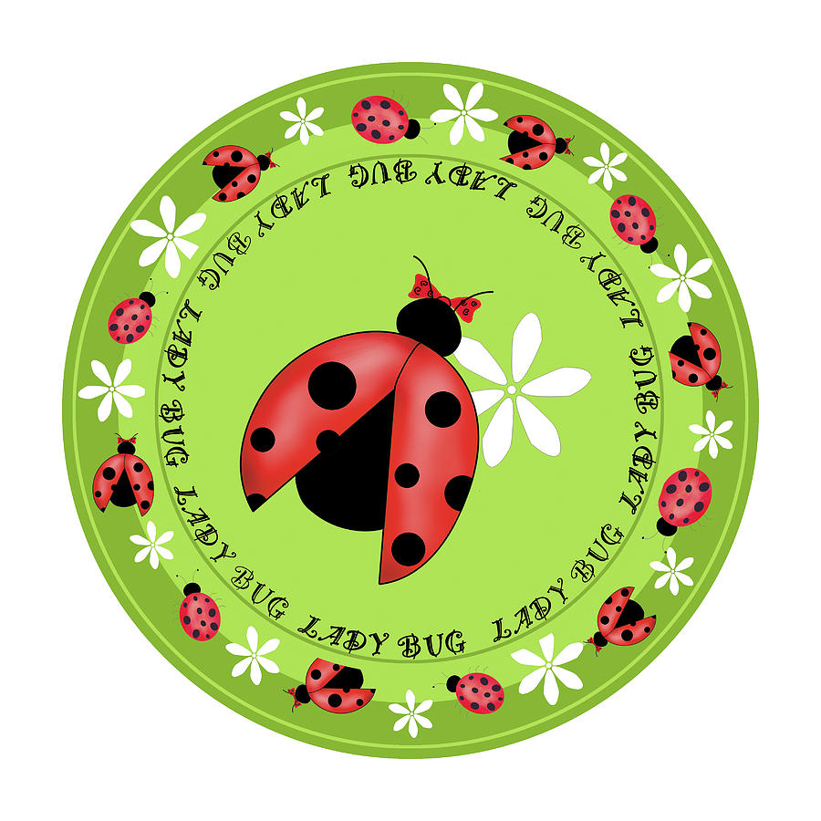 Round Lady Bug Painting by Maria Trad