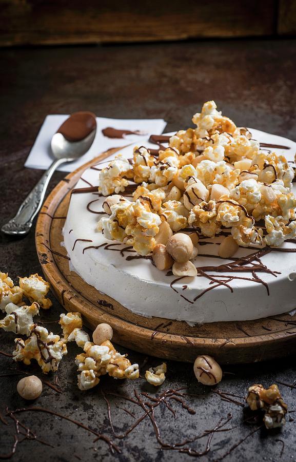 Round Macadamia Nut Nougat With Salted Honey Caramel Popcorn And Macadamia Nuts Photograph by Great Stock!