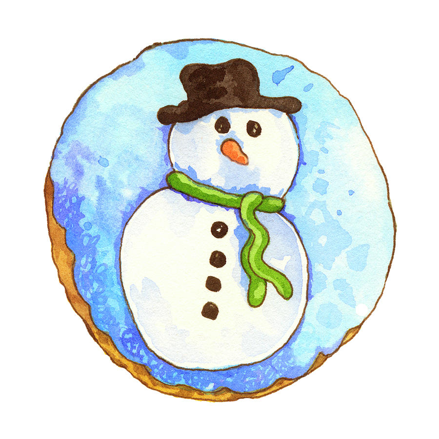 Round Snowman Cookie Painting by Wendy Edelson