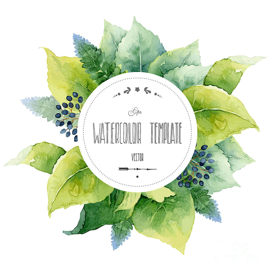 Round Watercolor Template With Green Digital Art by Mika48