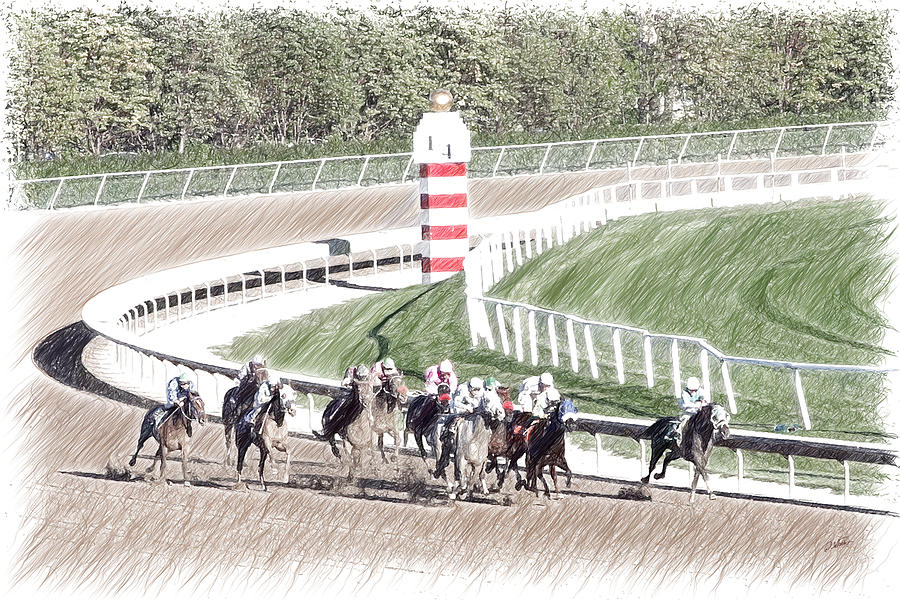Bend Drawing - Rounding the Turn at Arlington Park- DWP5784003 by Dean Wittle